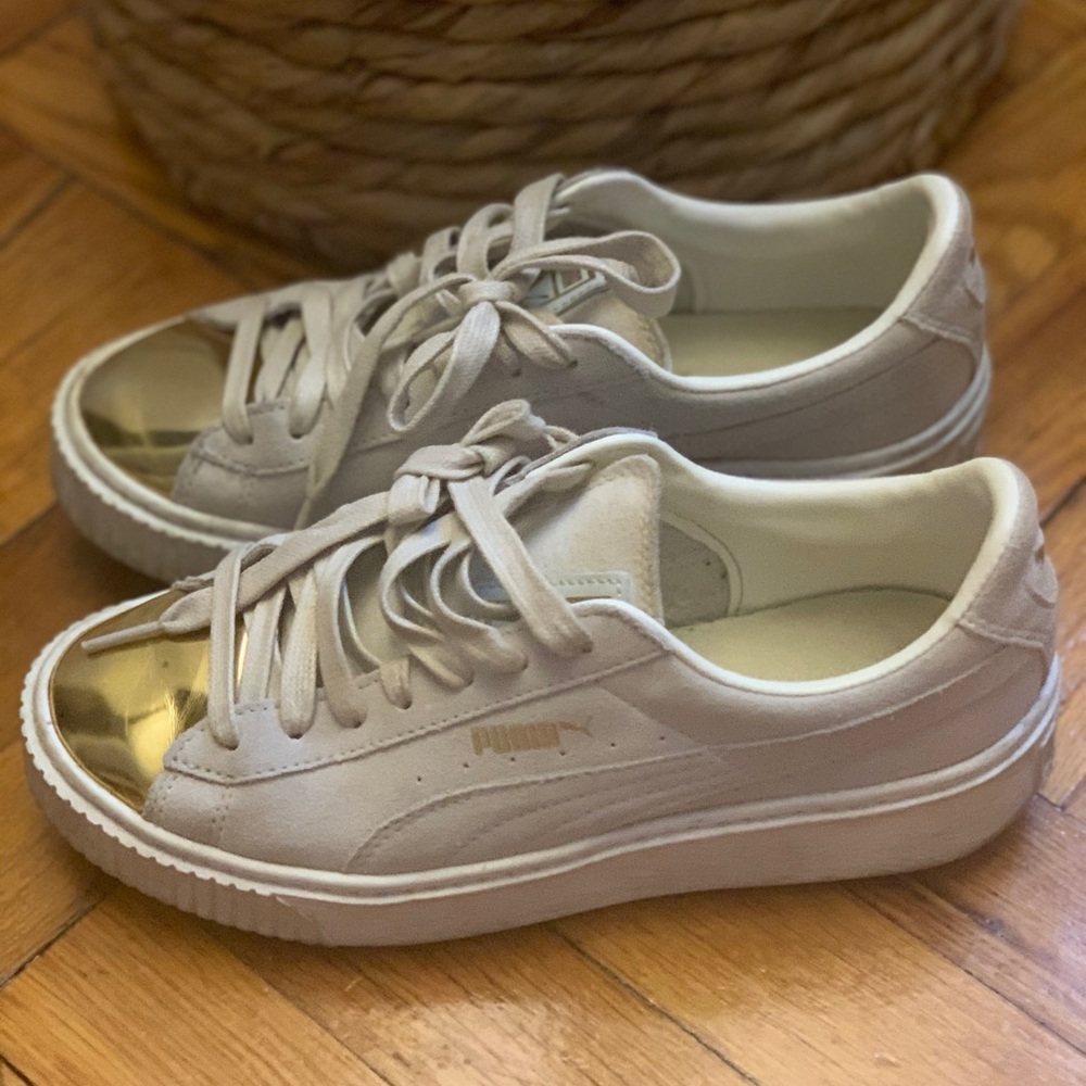 Puma Suede Platform Gold Toe Cap Women's Shoes